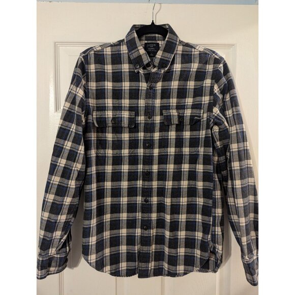 J. Crew navy and white S soft flannel button up long sleeve shirt 100% cotton - Picture 1 of 3